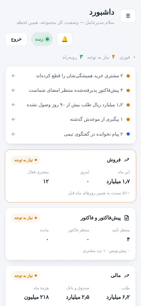 داشبورد iQora روی گوشی